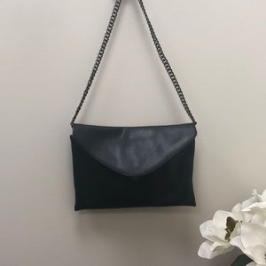 Black Leather J.Crew purse with chain strap